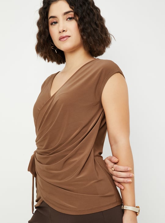 Women Solid Wrap Top
