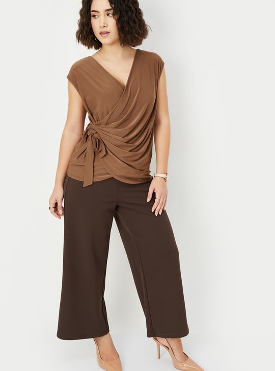 Women Solid Wrap Top
