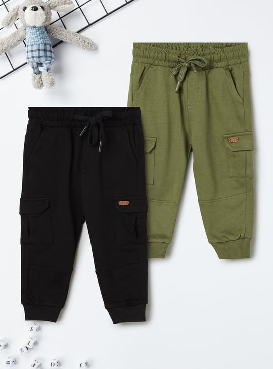 Boys Solid Knit Cargo Joggers - Pack of 2