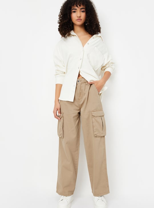 Women Solid Cargo Jeans