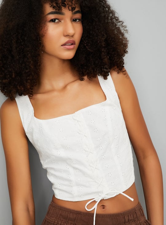 ALAYA F x URB_N Women Schiffili Corset Top | White | Embroidered