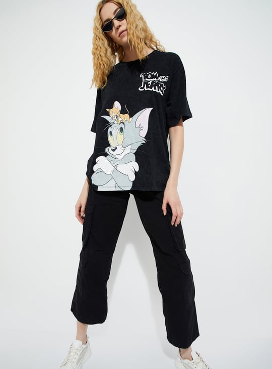 URB_N Women Tom & Jerry Print Oversized T-shirt
