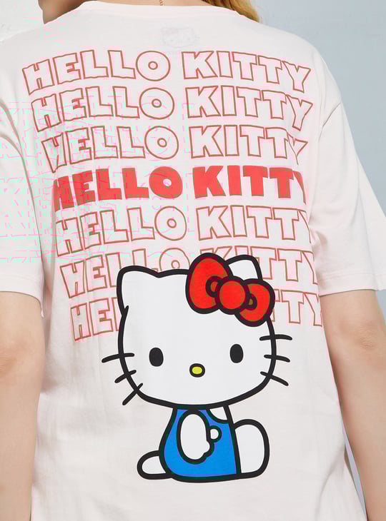 URB_N Women Hello Kitty Print Oversized T-shirt | Pink | Printed