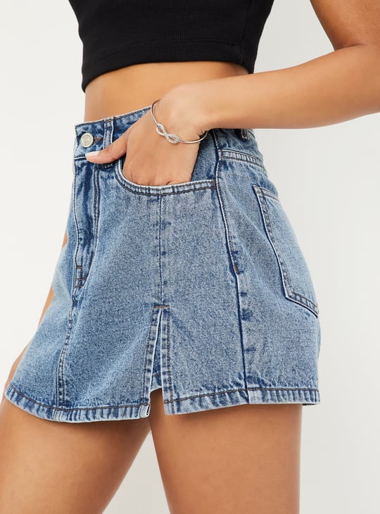 Women Washed Denim Skorts