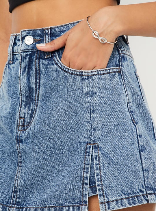 Women Washed Denim Skorts