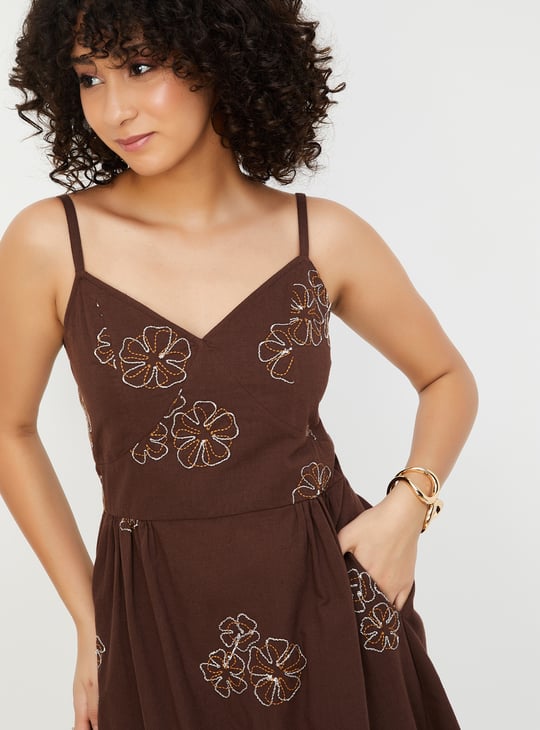 Kalki x Max Women Floral Embroidered Spaghetti Strap Dress