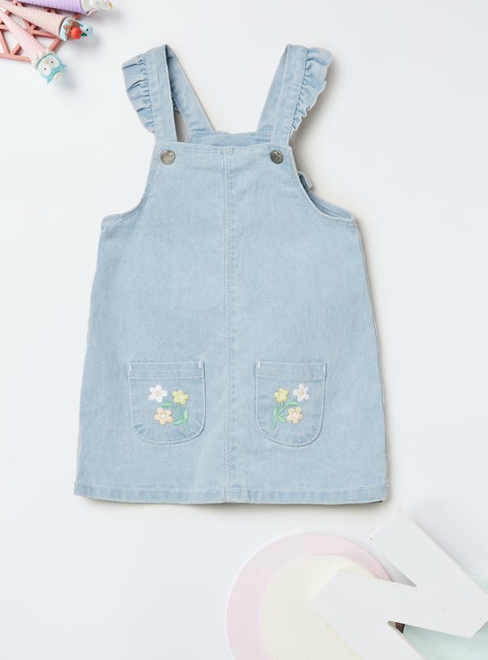 Girls Embroidered Dungaree Dress with T-shirt