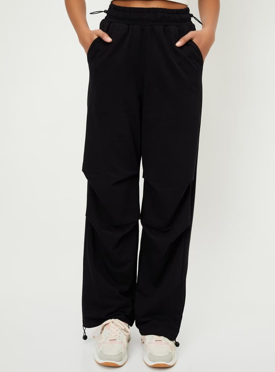 Women Solid Parachute Cargo Pants