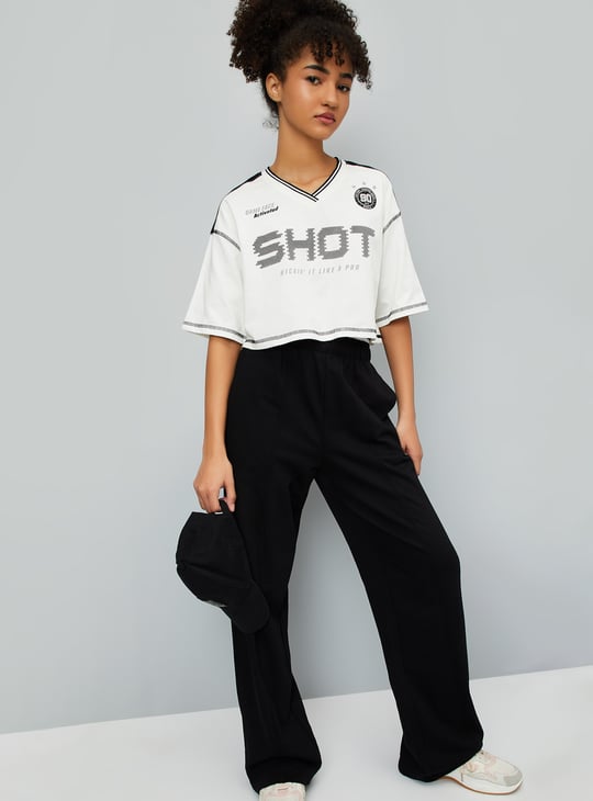 Women Printed Boxy Fit Crop Sports T-shirt