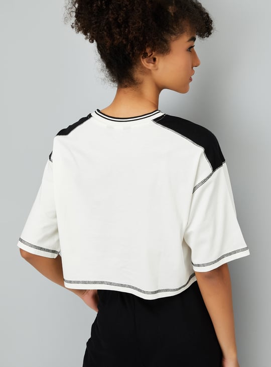 Women Printed Boxy Fit Crop Sports T-shirt