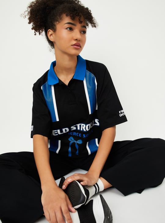 Women Striped Oversized Sports Polo T-shirt