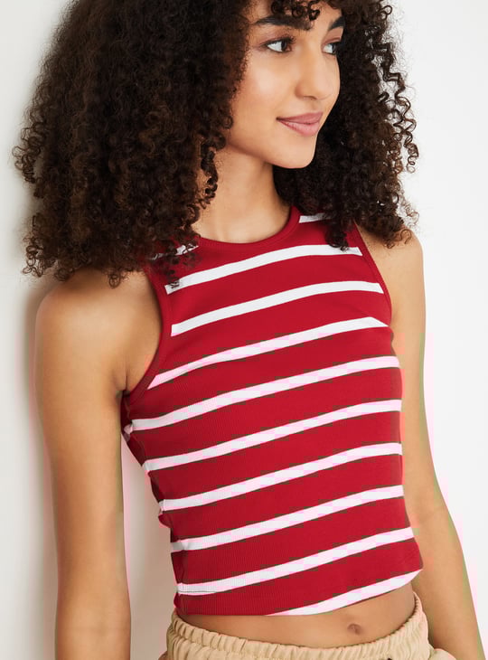 Women Striped Athleisure Crop Tank Top