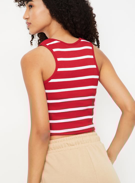 Women Striped Athleisure Crop Tank Top