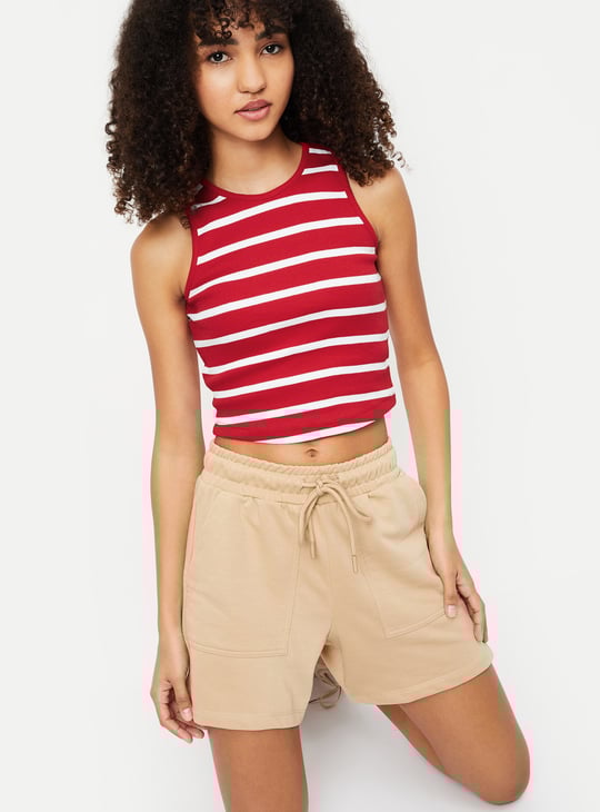 Women Striped Athleisure Crop Tank Top