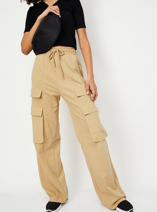 Women Solid Cargo Track Pants