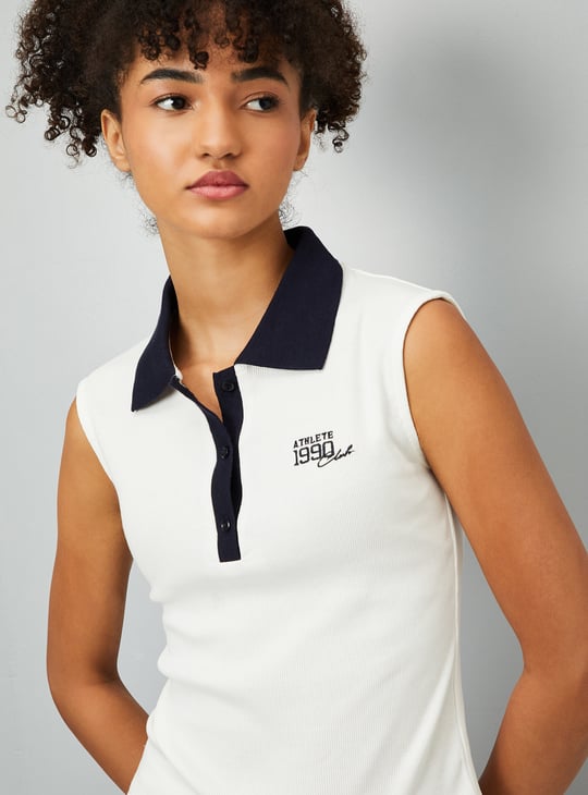 Women Contrast Polo Collar T-shirt