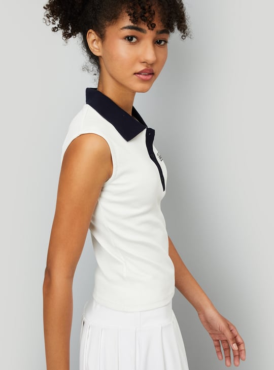 Women Contrast Polo Collar T-shirt