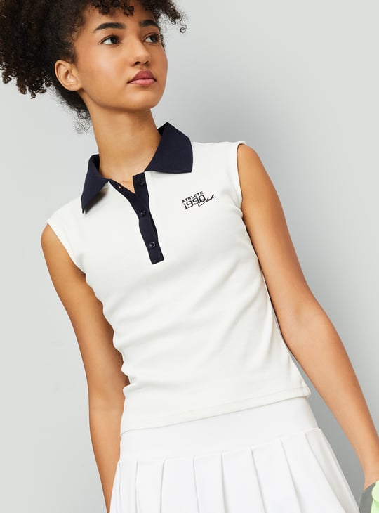 Women Contrast Polo Collar T-shirt