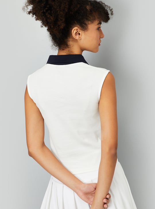 Women Contrast Polo Collar T-shirt