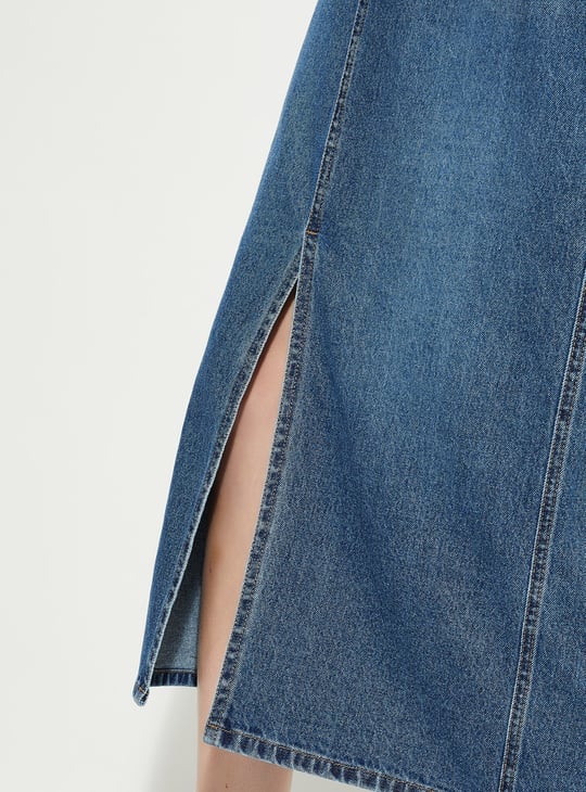 ALAYA F x URB_N Whiskered Denim Midi Skirt