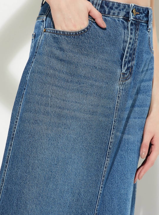 ALAYA F x URB_N Whiskered Denim Midi Skirt