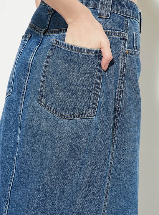 ALAYA F x URB_N Whiskered Denim Midi Skirt