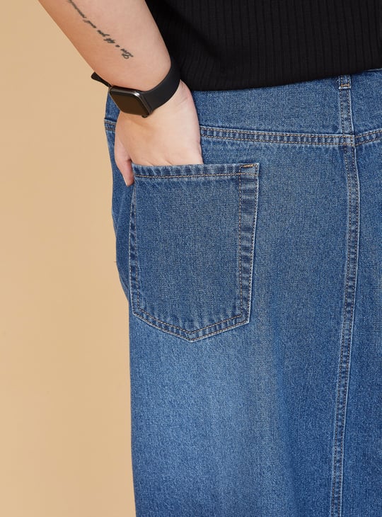 ALAYA F x URB_N Whiskered Denim Midi Skirt