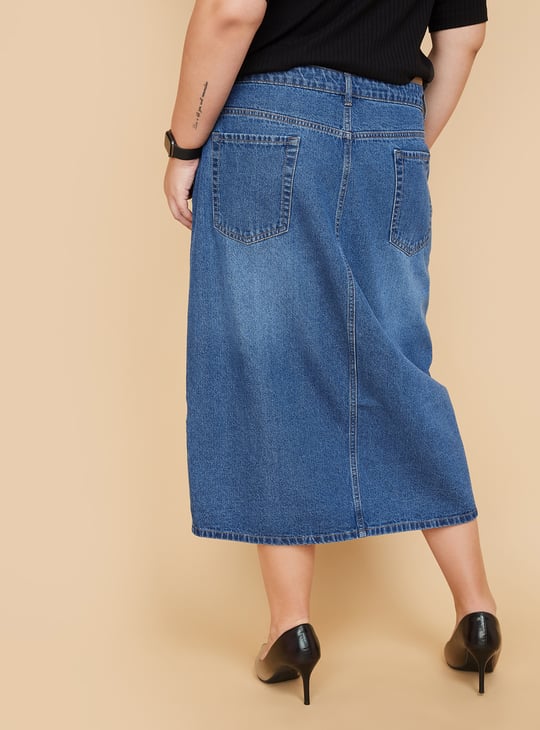 ALAYA F x URB_N Whiskered Denim Midi Skirt