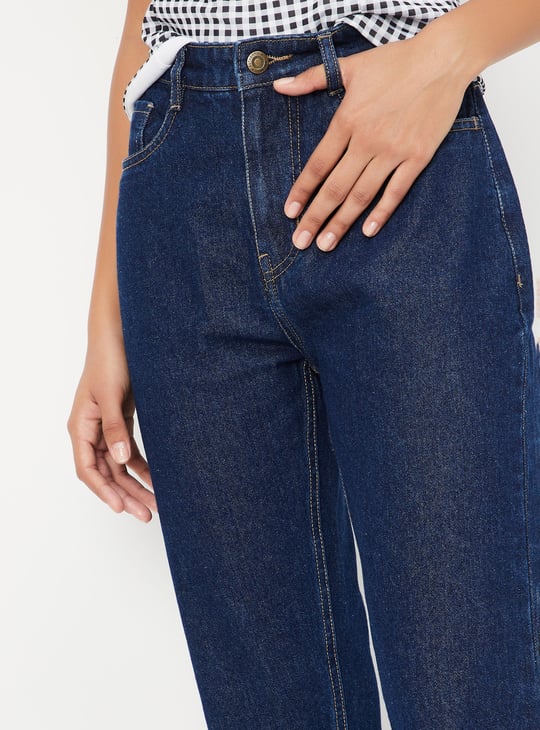 Women Washed High Rise Mom Fit Jeans