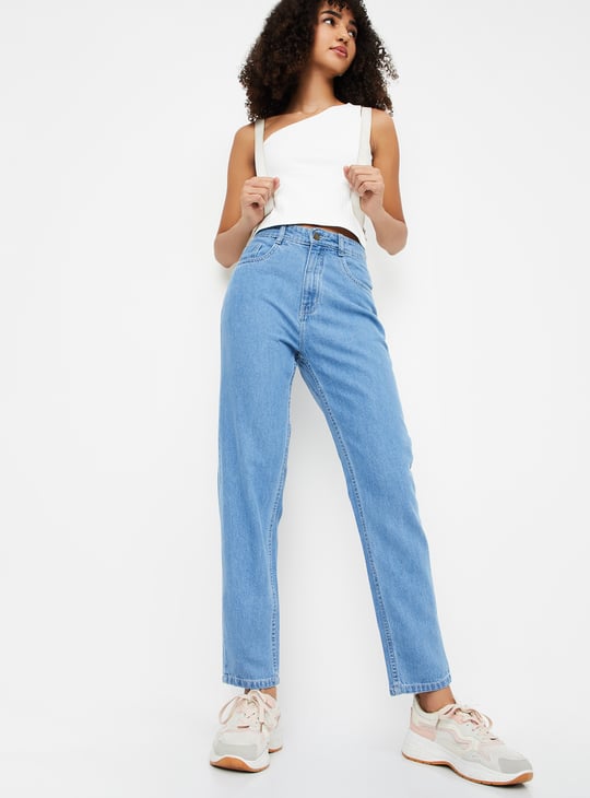 Pantalon Jean Que Es Jean Mom Women Washed Mom Fit Jeans