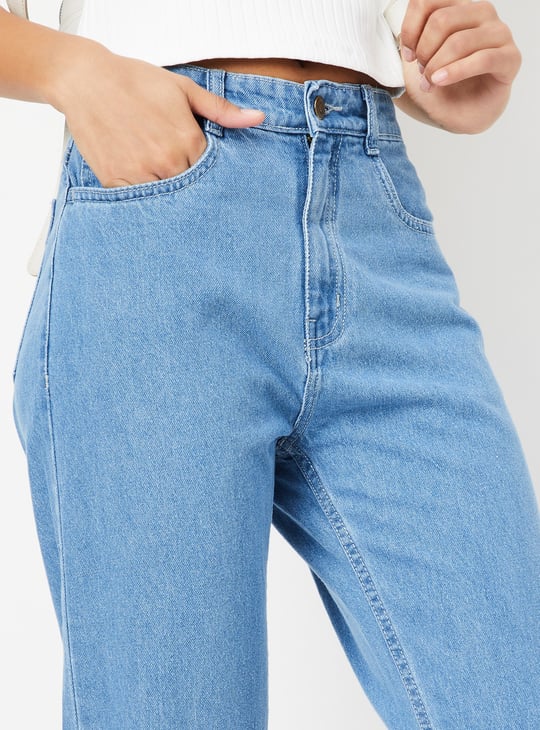 Women Washed High Rise Mom Fit Jeans