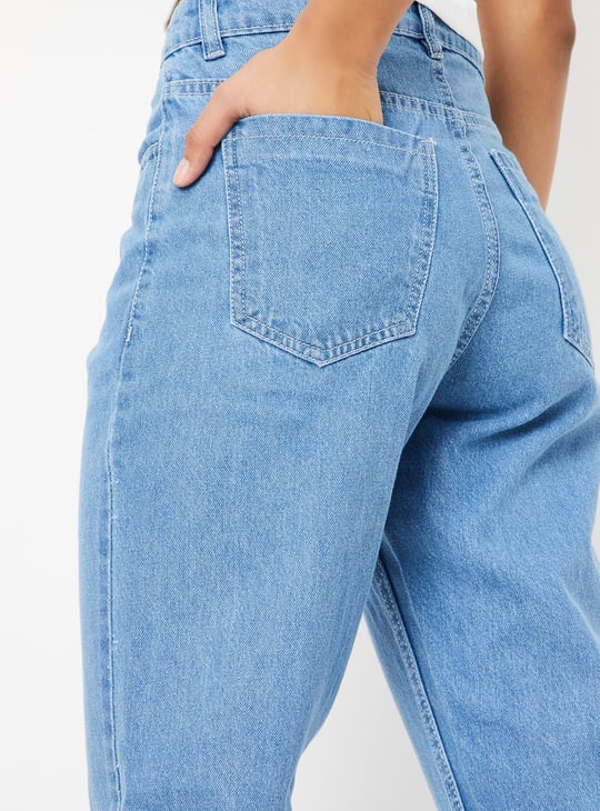 Women Washed High Rise Mom Fit Jeans