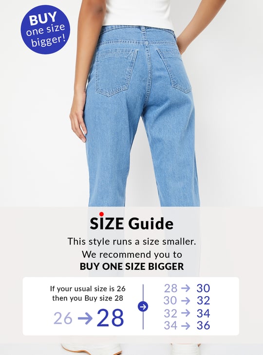 Women Washed High Rise Mom Fit Jeans