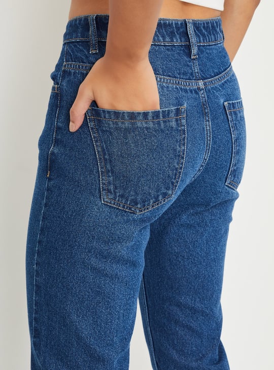 Women Washed High Rise Mom Fit Jeans