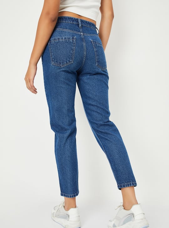 Women Washed High Rise Mom Fit Jeans