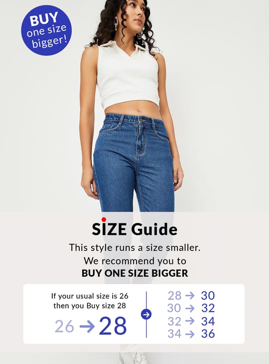 Women Washed High Rise Mom Fit Jeans