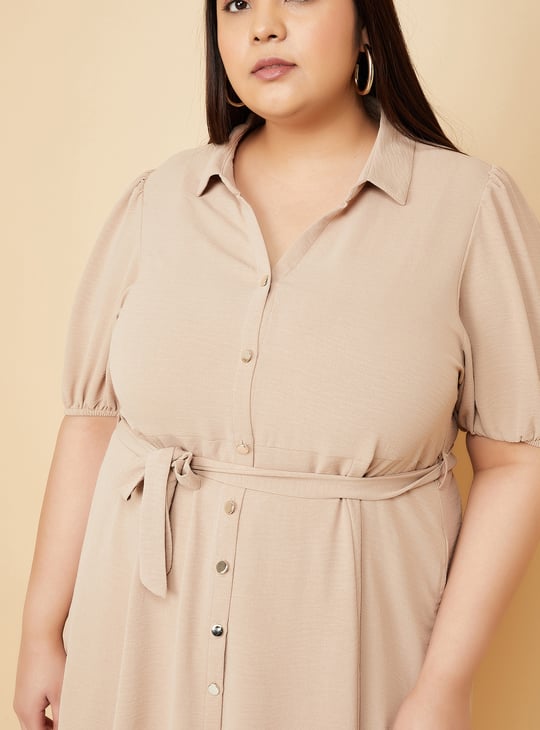 Women Textured Belted Midi Dress