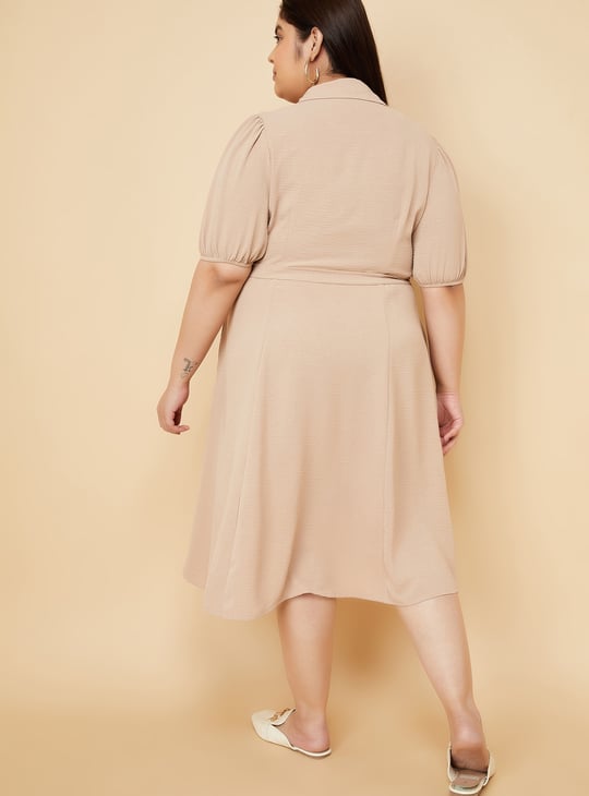 Women Textured Belted Midi Dress