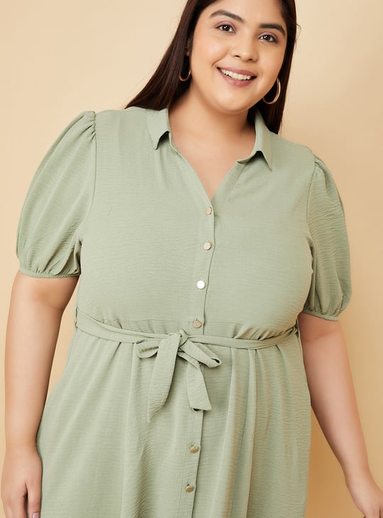 Women Textured Belted Midi Dress