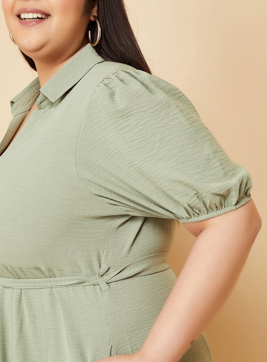 Women Textured Belted Midi Dress