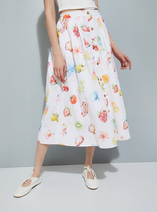 URB_N Women Printed Flared Midi Skirt