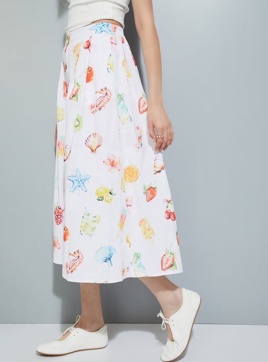 URB_N Women Printed Flared Midi Skirt