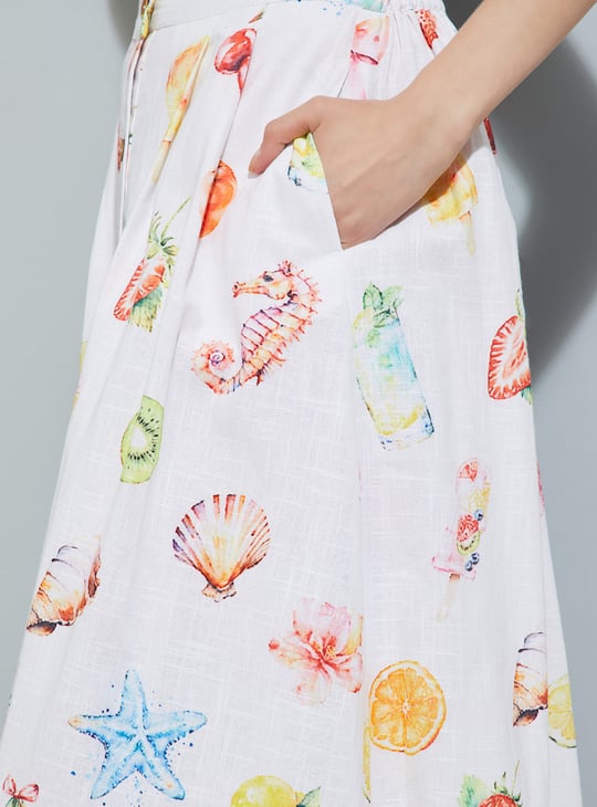 URB_N Women Printed Flared Midi Skirt