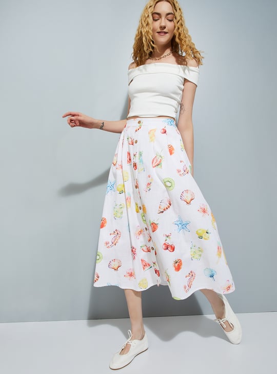 URB_N Women Printed Flared Midi Skirt