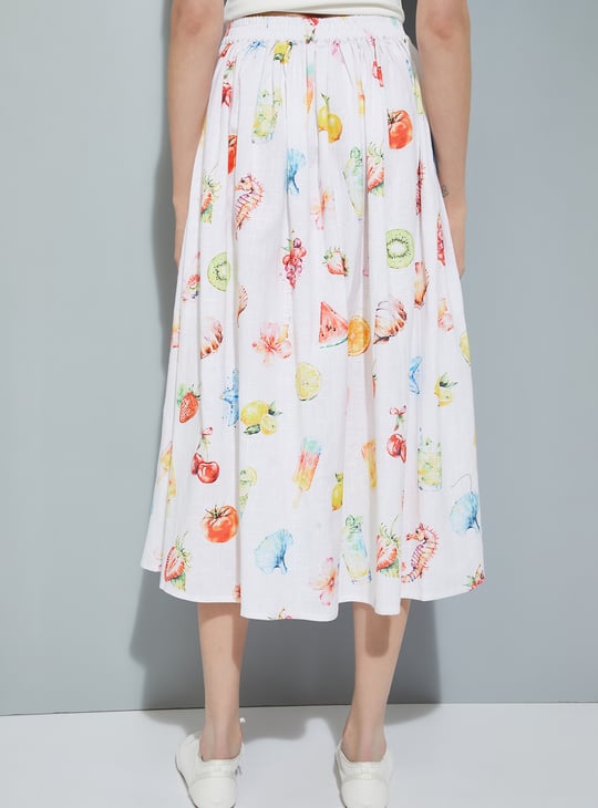 URB_N Women Printed Flared Midi Skirt