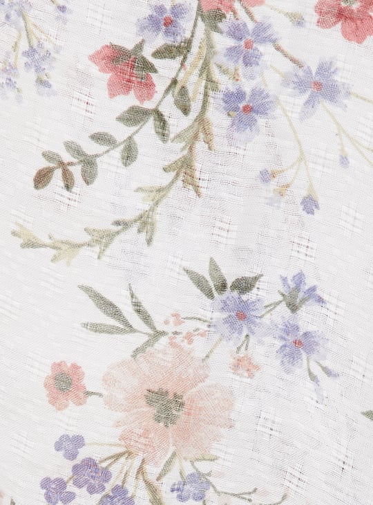 Women Floral Print Scarf with Tassels