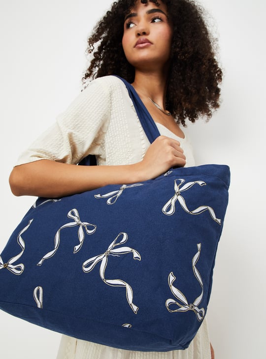 Women Bow Print Shopper Bag