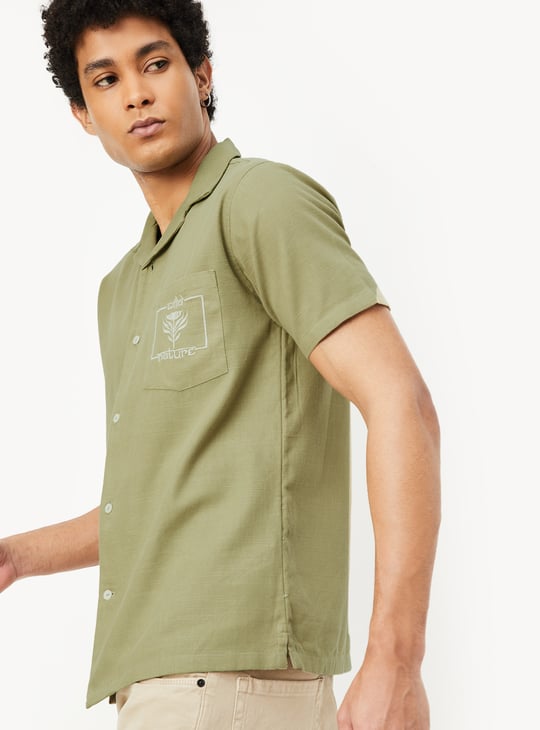 Men Back Embroidered Slim Fit Shirt