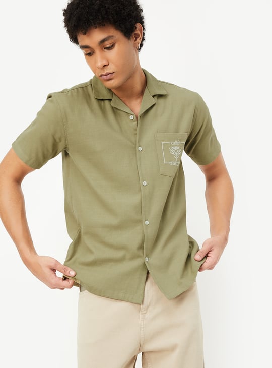 Men Back Embroidered Slim Fit Shirt