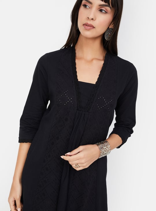 Women Lace Panel Straight Kurta | Lace